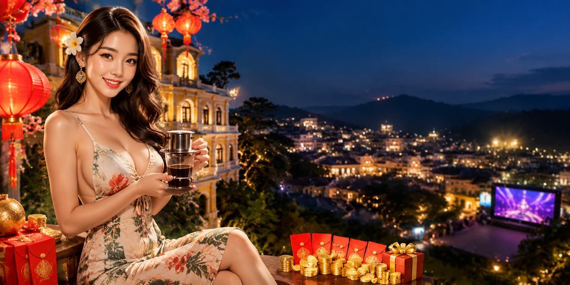 Người dùng tại Đà Lạt ngồi cà phê xem thông tin điều khoản và nhận thưởng trực tuyến