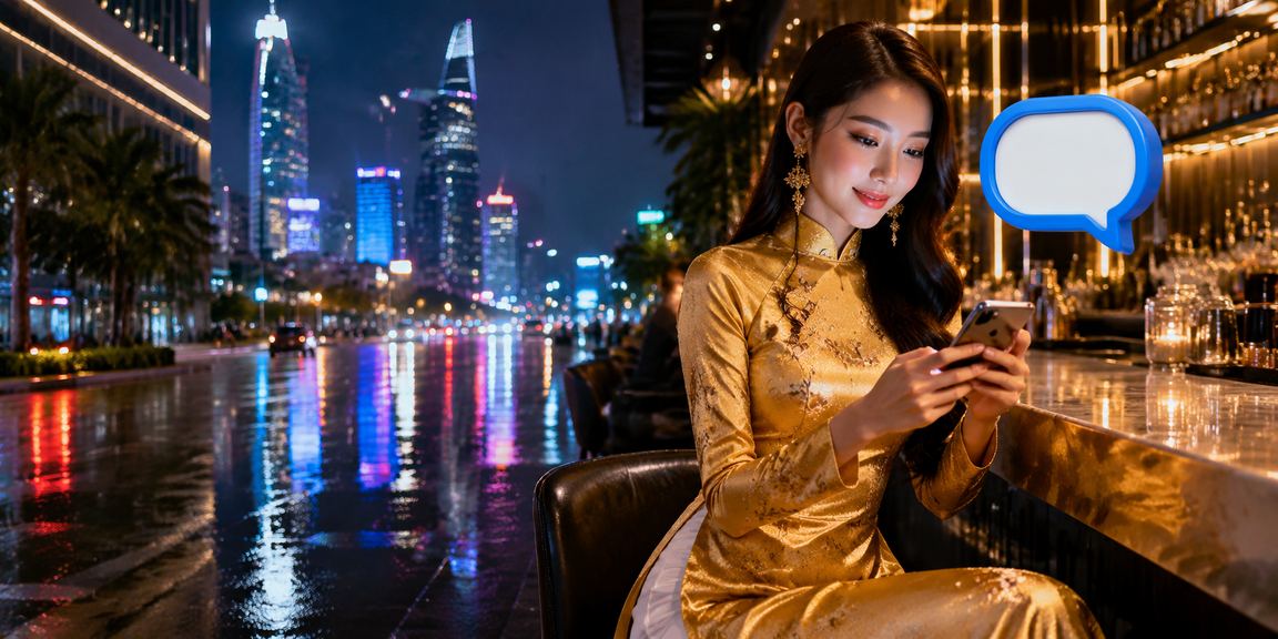 Người phụ nữ Việt Nam mặc áo dài chơi casino trực tuyến trên điện thoại tại TP.HCM